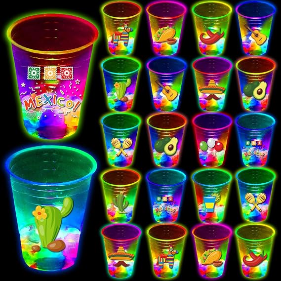 mishunyus 40 Pcs Glow in The Dark Cinco de Mayo Party Cups (16 oz) - Fiesta Party Supplies, Taco Night Decorations, Mexican Themed Dinnerware, Day of The Dead Decor - for Cinco de Mayo Fiesta Favors