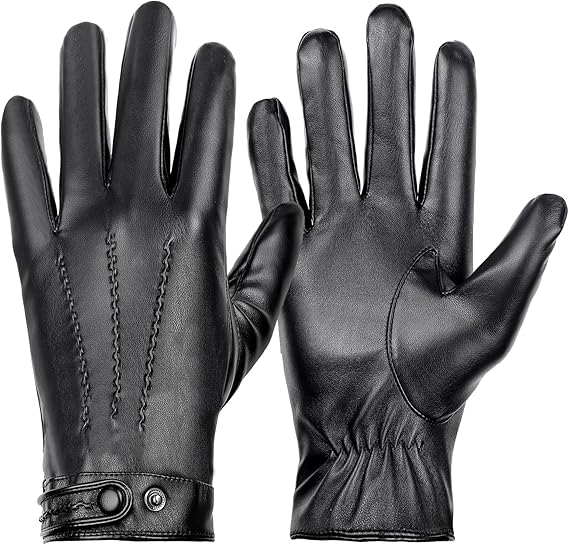 Winter Leather Gloves for Men, Plush Lined Mens PU Gloves With Full-hand Touchscreen Mens Winter Gloves