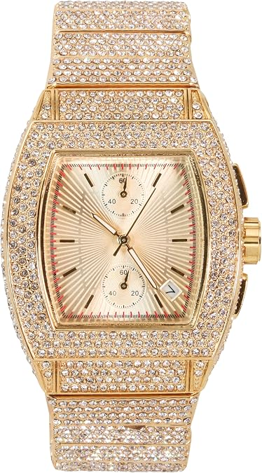 Techno Pave Men's 39mm Iced Out Tonneau Watch - Luxury Hip-Hop Style, Quartz Movement