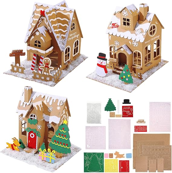Lineshading 3 Set Christmas Gingerbread House Set Unfinished 3D Cardboard