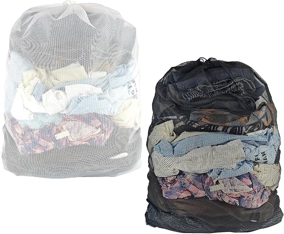 2Pcs Large Mesh Laundry Bag 24x36Inch/60×90cm (Black+White), Machine Washable with Lockable Drawstring for Clothes Beddings Travel Home