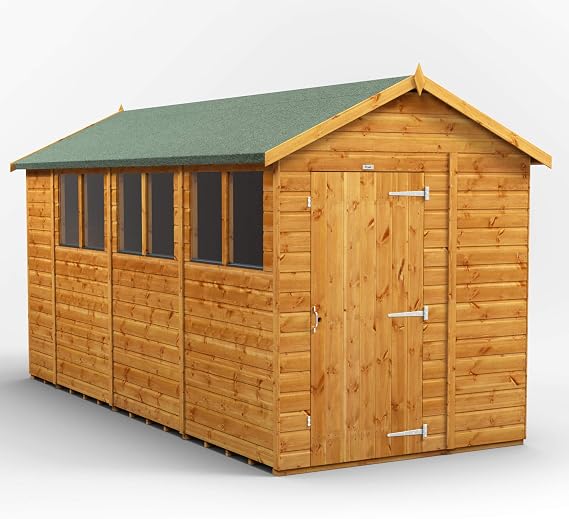 POWER High Grade Premium Apex Garden Wooden Shed with Security Features, PVC Window Sills, Door & Window Flexibility, made from Extra Thick Timber & Toughened Glass