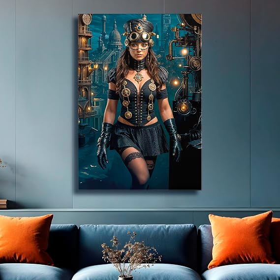 PUREVACY Deep Blue Wall Decor Canvas Wall Art. Steampunk Decor for Living Room, Bedroom, Office. Modern Art Prints. Artwork for Walls Orientation Horizontal Size 60x60 cm / 24x24