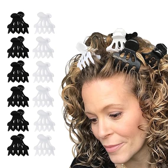Curl Keeper Claw Clips for Thick & Thin Hair, Roller Jaw Clamps (12-Pack) - Wide Teeth Large Hair Clips for Women - Supports & Creates Volume - Hair Styling Accessories are Lightweight & Easy Clean