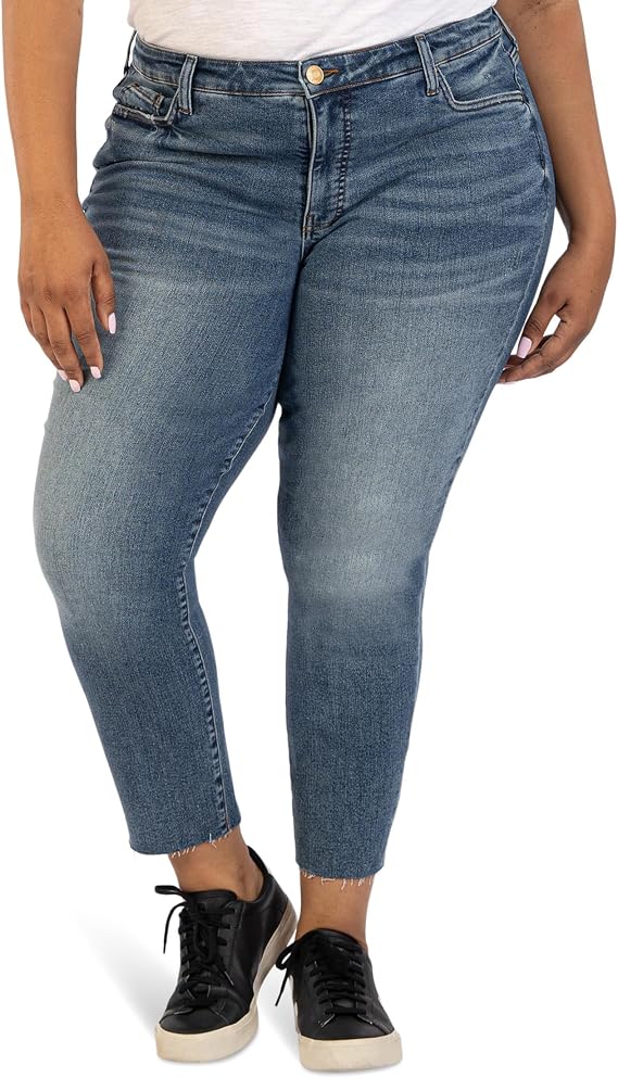 KUT from the Kloth Plus Size Reese High-Rise Fab Ab Ankle Straight Raw Hem in Reborn