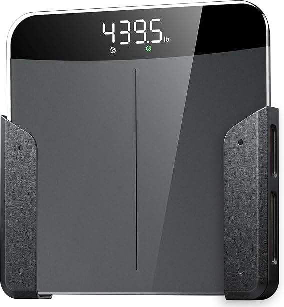 Wall-Mounted Scale Holder with Adhesive &Screws -Fits Most Digital Scales (Up to 1.2"/30mm Thick),Anti-Slip Silicone Pads,Space-Saving Bathroom/Bedroom Organizer-Easy to Install, Black