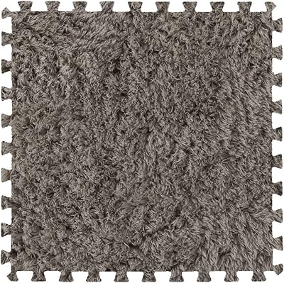 16Pcs Interlocking Foam Carpet,Shaggy Soft Foam Play Mat,Fluffy Area Rugs,Square Plush Puzzle Floor Tiles,Crawling Mats for Living Room Bedroom,12X12inch,Grey