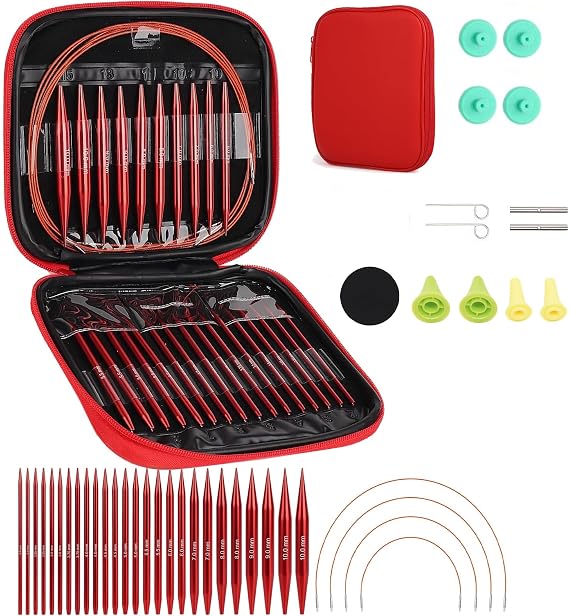 13 Pair Interchangeable Circular Knitting Needles with Case & Accessories