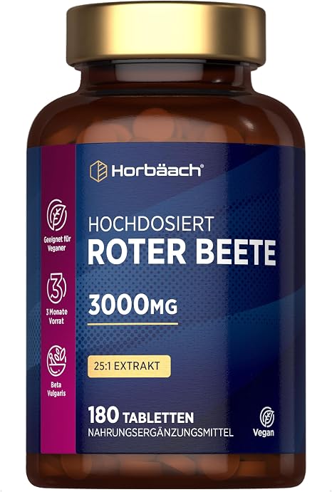 Horbaach Beetroot Tablets 3000 mg 180 Vegan Tablets Beetroot Tablets Supplement