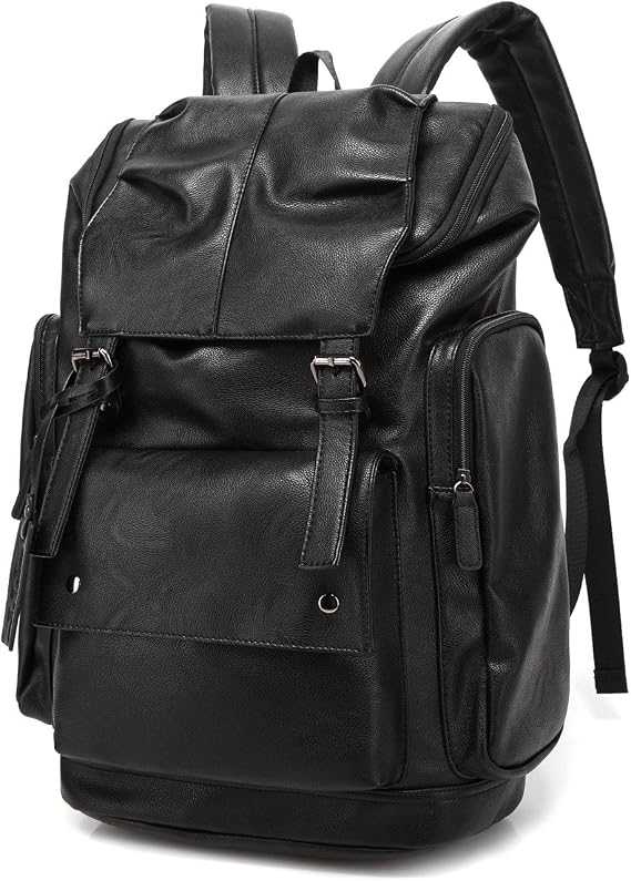 Baosha BP-16 PU Leather Casual Backpack 15.6inch Laptop Backpack Travel Backpack Hiking Comping Backpack Daypack Black