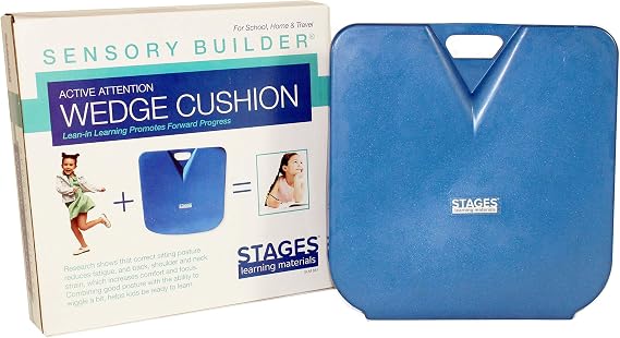 Stages Learning Sensory Builder Active Attention Wedge Cushion, for Fidgety Kids Seat for Focus and Attention, Blue PVC, from The Makers of Language Builder (881)