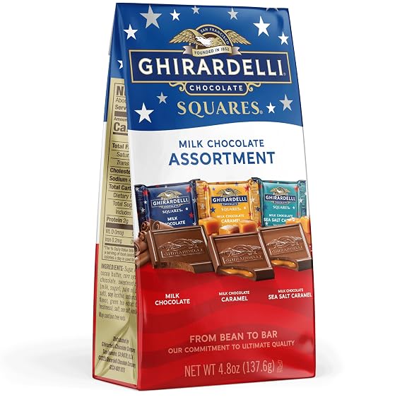 GHIRARDELLI Summer Milk Chocolate Assortment Squares, 4.8 oz, Caramel, Sea Salt Caramel, Solid Milk Chocolate