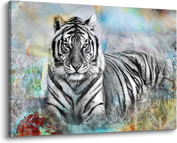 old barn Tiger Paintings Canvas Wall Art: White Tiger Portrait Picture Wild animal Artwork Print for Bedroom Decor(12x16)