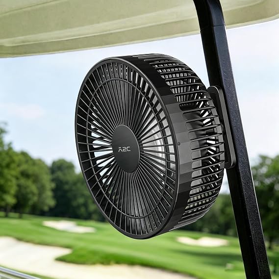 A2C Golf Cart Fan, 7.5" Rechargeable Magnetic Fan with 4 Speed Modes, Up to 15 Hours, Strong Airflow, Fits EZGO Club Car Yamaha, for Golf Cart & Cruise Ship Accessories, Outdoor Use