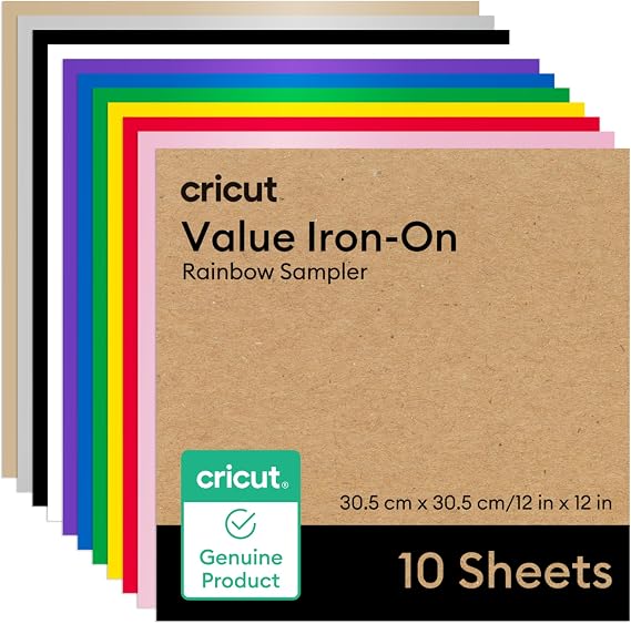 Cricut Value Iron On, Rainbow Sampler (12in x 12in, 10 Sheets)