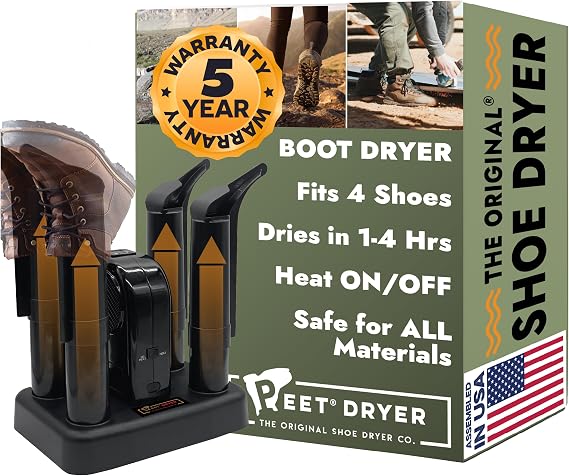 PEET, Advantage Plus 4-Shoe Electric Shoe and Boot Dryer with Fan & Heat Settings, Made in the USA, Black
