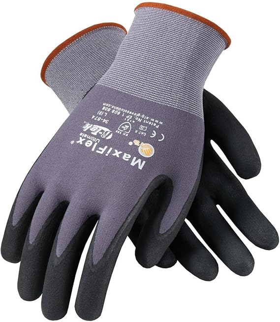 MaxiFlex 34-874 Ultimate - Nylon Micro-Foam Nitrile Grip Gloves - Black/Gray - Large - 3 Pairs