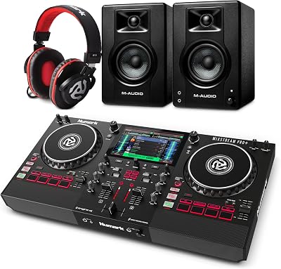 Numark Mixstream Pro DJ Controller and M-AUDIO BX3 Pair Studio Monitors with Headphones for Studio Recording, Music Production, Podcasting, Streaming