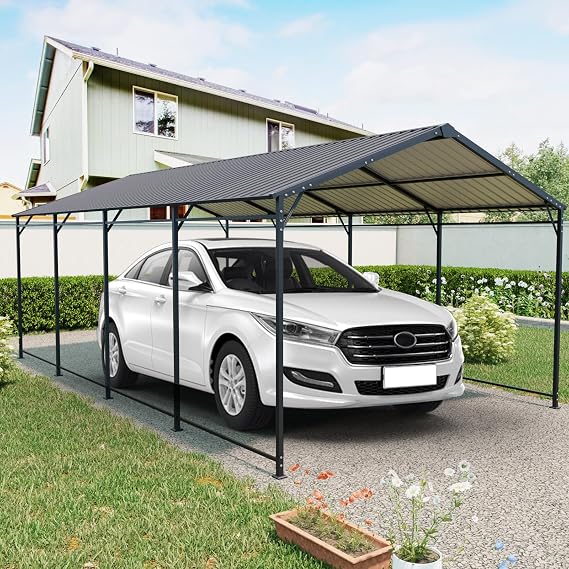 Heavy Duty Metal Carport - Charcoal Garage Shelter with Galvanized Steel Roof and Frame for Cars Trucks Boats (12 * 21 FT)
