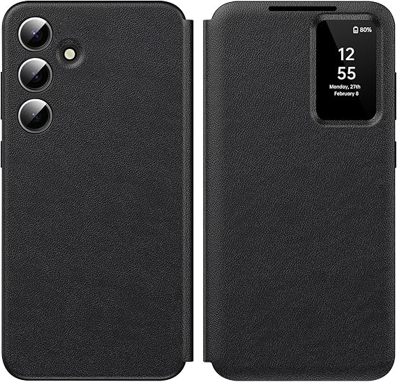 for Samsung Galaxy S25 FE Smart View Case, Wallet Case with Clear S View, Flip Folio Leather Protective Cover for Samsung S25 FE Case, Premium View Cover with Clear Time Window Cases S25 FE 5G