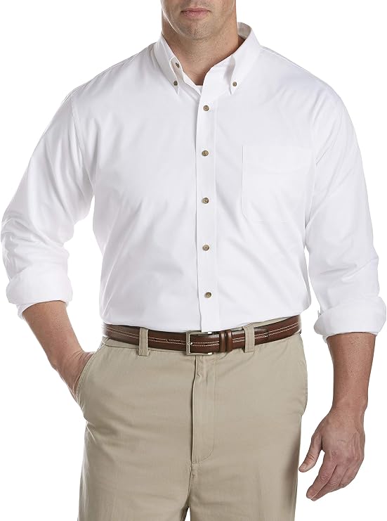 Harbor Bay by DXL Men's Big and Tall Easy-Care Solid Sport Shirt White 5XLT