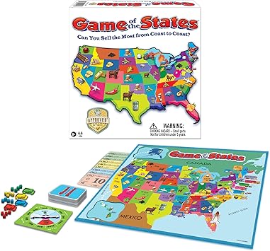 Game of The States with 1970's Original Artwork, by Winning Moves Games USA, Children's Pick Up and Deliver Game, for 2 to 4 Players, Ages 8 and up