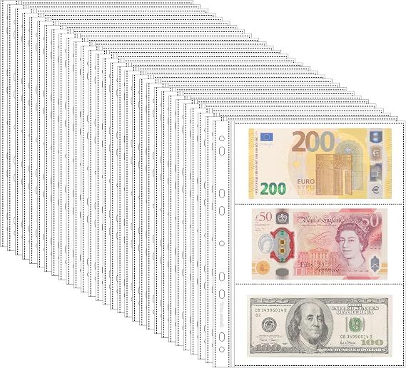 50 Sheets Currency Sleeves for Paper Money Collection Bill Banknote Book