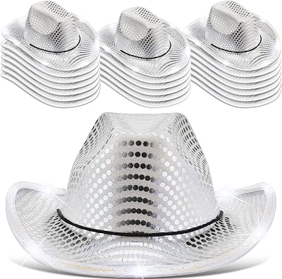 20 Pack Lights Cowboy Cowgirl Hat LED Flashing Light Up Hat for Western Bachelorette Party Wedding Bridal