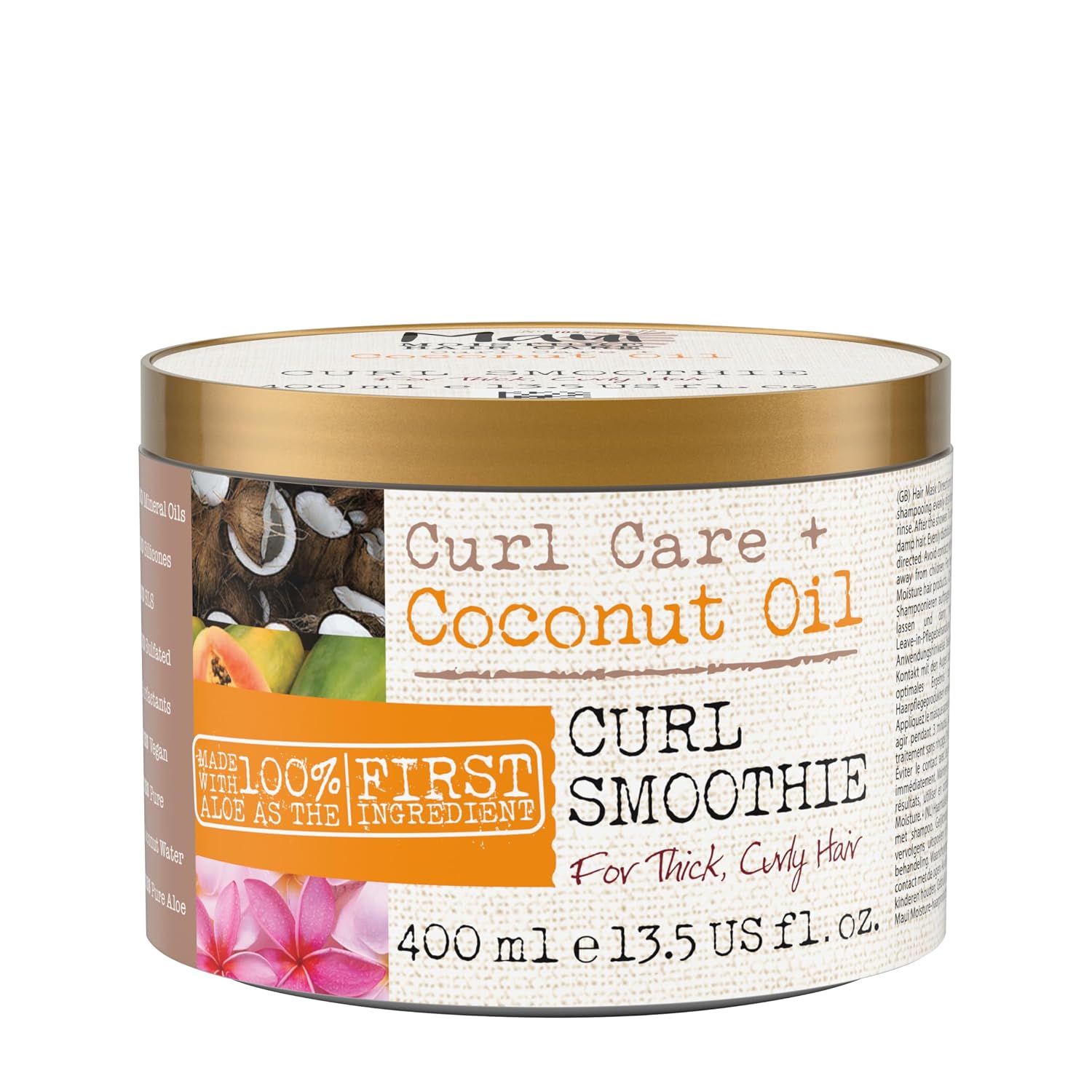 Maui Moisture Curl Care  Coconut Oil Curl Smoothie Hair Mask 400ml, feuchtigkeitsspendende Haarmaske für lockiges Haar mit Kokosöl & Papaya-Extrakt