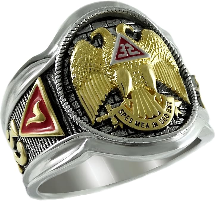 Scottish Rite 32 Degree Masonic Knights Templar Ring 18K Gold Plated Brass Freemason Signet Ring Double Headed Eagle