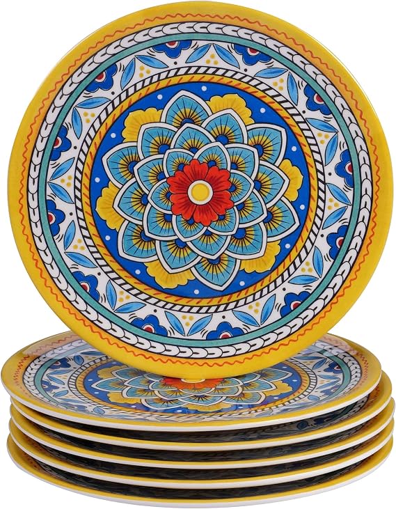 Certified International Portofino 9" Melamine Salad/Dessert Plate, Set of 6, Multi Colored, Medium