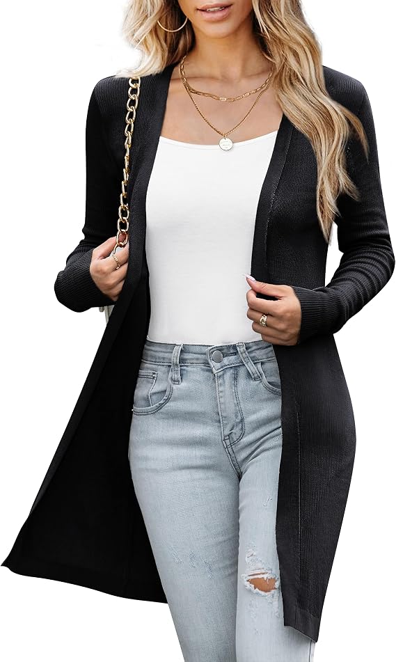 CARDYDONY Women's Long Color Block Cardigan Sweater | Stylish Color Block Design Long Open Front Silhouette Soft Knit Comfort Relaxed Loose Fit Easy Everyday Layering