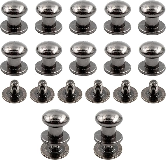 PDETVEO 12PCS 8mm/0.31 Inch Round Button Studs, Black Leather Craft Belt Nail Rivet, Monk Head Studs for Craft, DIY, Repair, Decoration