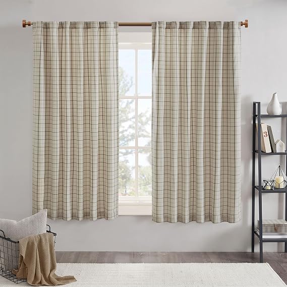 Madison Park Plaid Curtain Thermal Insulated, 1 Panel, 50x63 Natural