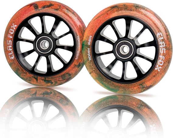 Pro Scooter Wheels 110mm Transparent Sparkle PU with ABEC-9 Bearings CNC Metal Core (2pcs) (Brown)