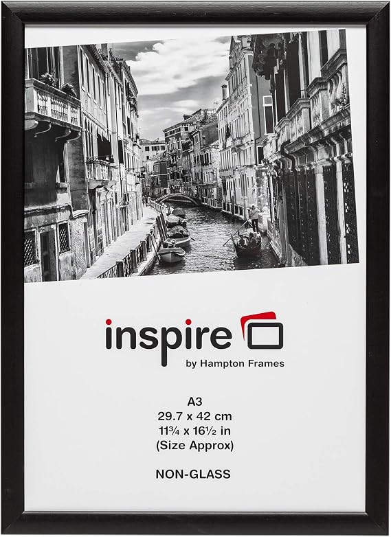 Hampton Frames BLACKWOOD A3 (30x42cm) Black Poster Frame Acrylic (Non-Glass) Front Pack of 1