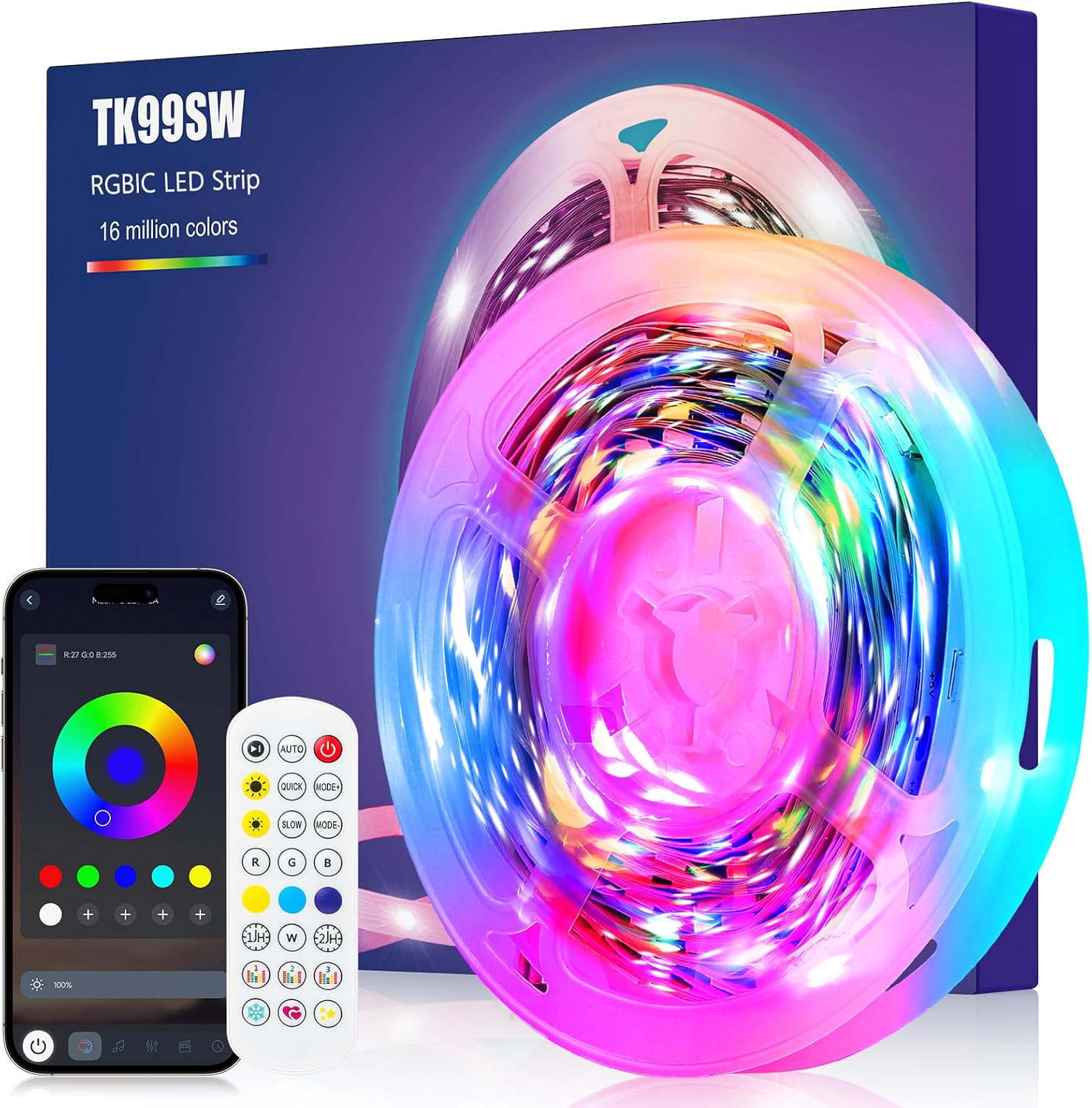 LED Strip Lights 5m, Chasing Effect RGBIC Dream Color USB Led Strip Lights, for 65-75 Inch TVMonitor Smart TV Lights with Remote Music Sync Bluetooth APP Control Led Lights [Energy Class A]