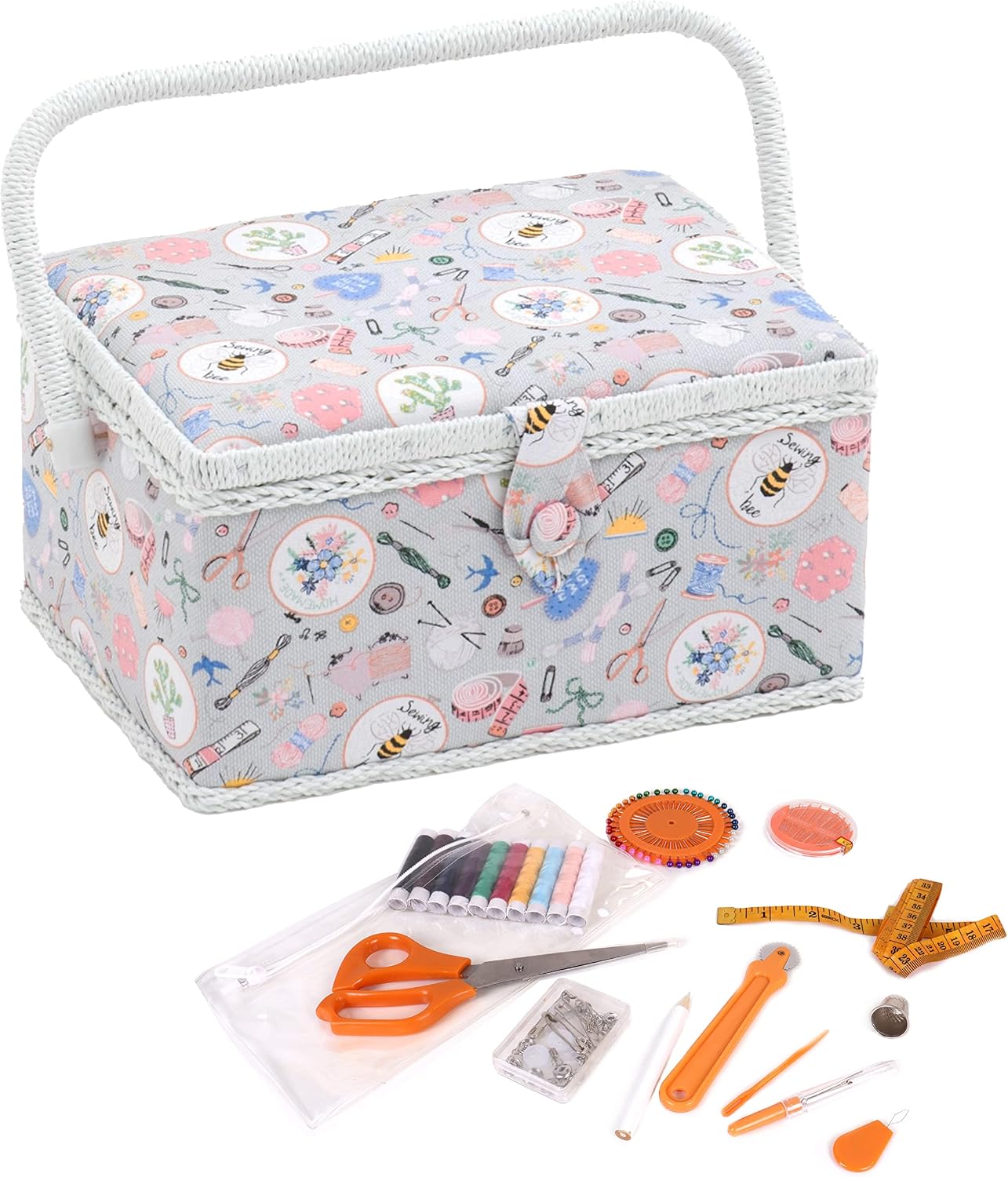 Hobby Gift Filled Sewing Box - Craft & Hobby Storage, Sewing Basket with 94 Piece Sewing Kit Included, Medium, Homemade, 18.5 x 25.5 x 14.5cm
