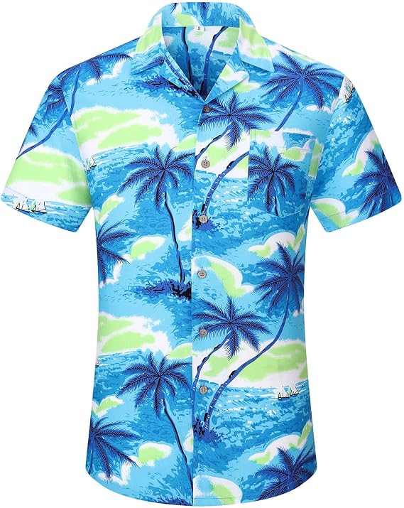 DOKKIA Men's Casual Tropical Floral Short Sleeve Luau Beach Aloha Hawaiian Shirt