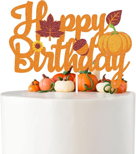 Pumpkin Sign Happy Birthday Cake Topper, Autumn Halloween Thanksgiving Festival Cake Decor- Baby Shower Little Pumpkin Birthday Party Supplies