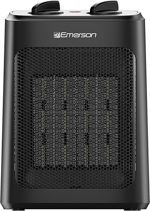 Emerson SH1501 1500W Electric Space Heater, Portable with 3 Level Thermostat, PTC Ceramic Fast Heating/Fan Modes, Indoor Use