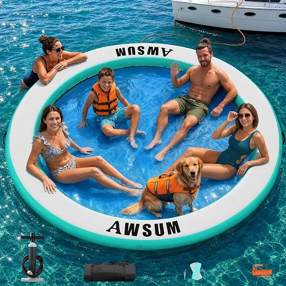 AWSUM Inflatable Water Hammock for Adults, Round Boat Float for Lake Ocean