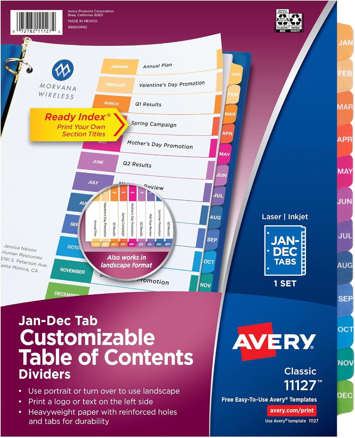 Avery Jan-Dec Dividers for 3 Ring Binders, 12 Tabs per Set, Customizable Table of Contents, Multicolor Tabs, Great for Organizing Reports, Projects, and More 11127