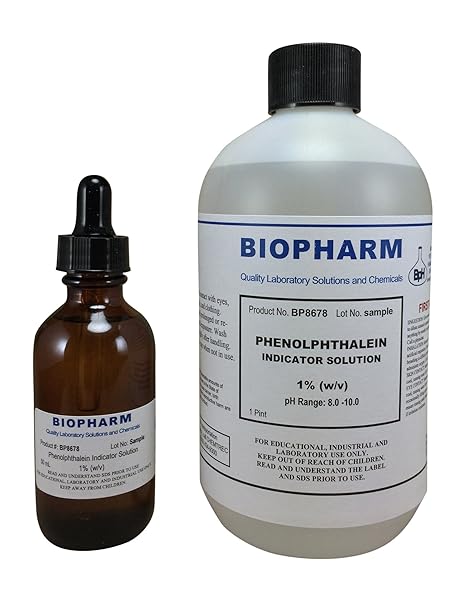 Biopharm Phenolphthalein pH Indicator 1% Solution, 500 mL (1.06 Pint), with 50 mL Dropper Bottle
