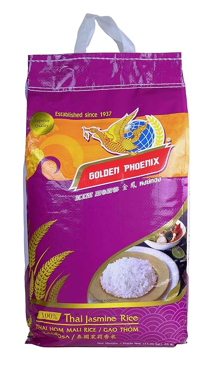 Golden Phoenix Jasmine Rice 25 lbs, Long Grain Thai Rice with a Natural Fragrance & Delicate Flavor, Great For Preparing Fried Rice, Pilaf, Risotto & Paella, Among Others (Jasmine Rice 25 lbs)
