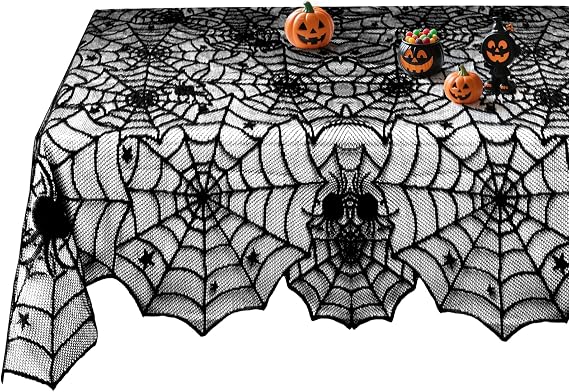 Halloween Table Cloth, Black Spider Web Lace Tablecloth for Rectangle Tables, Gothic Halloween Decor for Masquerade, Scary Movie Nights, Dinner Party Table Decorations 54 x 72 inch