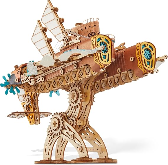 FUNPOLA 3D Wooden Puzzle Steampunk Airship DIY Voyage Model Kit, Home Decor Display, Creative Gift for Adults(20,000 Leagues Yellow)