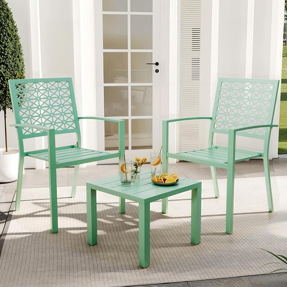 3 Piece Patio Bistro Set, Stackable Patio Dining Set, Green