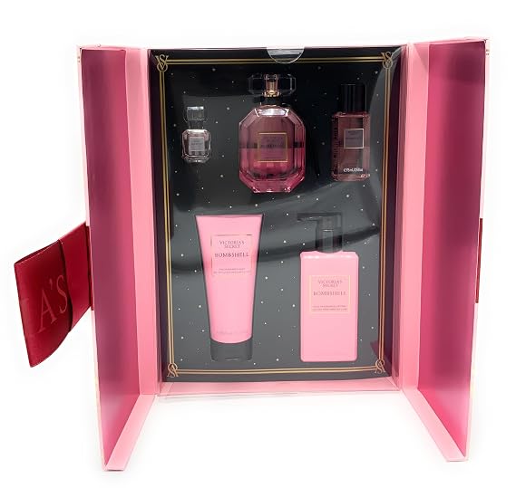 Victoria's Secret Bombshell Full Size Gift Set: Eau De Parfum 3.4 fl oz + .25fl oz Fragrance Mist, Lotion, Wash