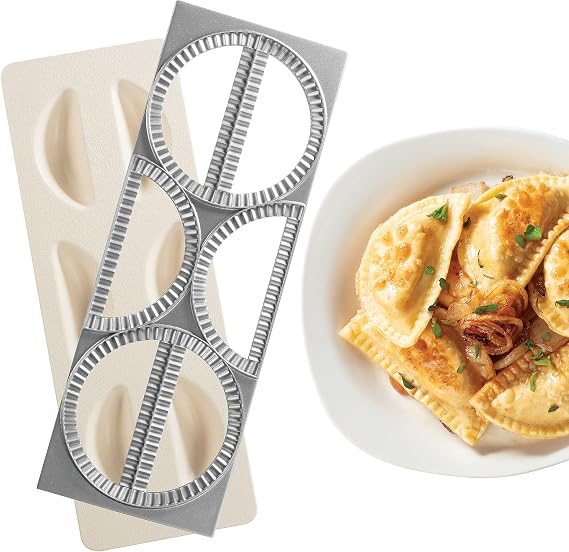 CucinaPro Pierogi Maker w Tray & Press- Make 6 Pierogis, Dumplings at Once | Stainless Steel Durable Construction, Portable Set Easy to Use- Homemade Cooking Essential for Empanadas, Potstickers & More